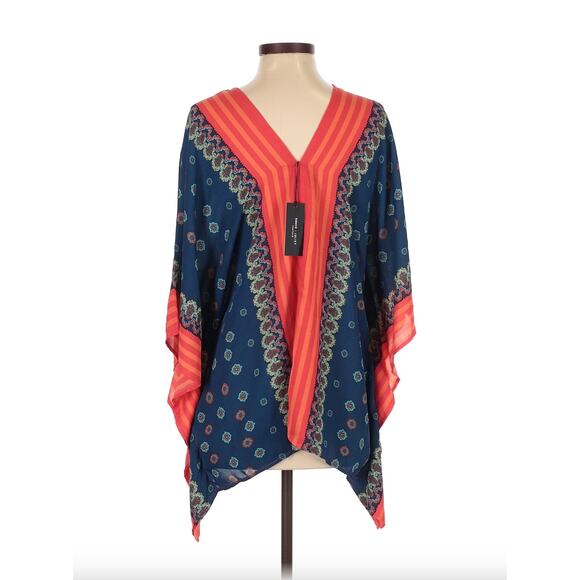 Romeo and Juliet Couture Short Sleeve Stripe Medallion Relax Fit Kaftan Top NEW - Picture 2 of 10
